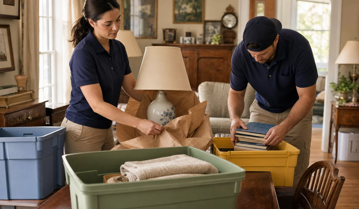 Junk Pickup service area photo for Temple, TX. Professional cleanout crew respectfully sorting household furnishings for removal and donation.